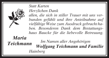 Traueranzeige von Maria Teichmann von ALLGEMEINE ZEITUNG UELZEN