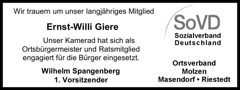  Traueranzeige für Ernst-Willi Giere vom 13.04.2011 aus ALLGEMEINE ZEITUNG UELZEN