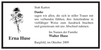 Traueranzeige von Erna Huse von ALLGEMEINE ZEITUNG UELZEN