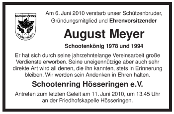 Traueranzeige von August Meyer von ALLGEMEINE ZEITUNG UELZEN