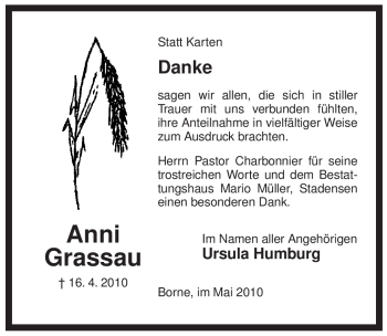 Traueranzeige von Anni Grassau von ALLGEMEINE ZEITUNG UELZEN