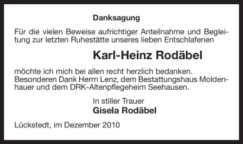 Traueranzeige von Karl-Heinz Rodäbel von ALLGEMEINE ZEITUNG UELZEN