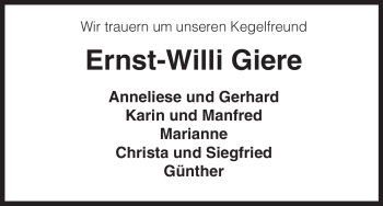 Traueranzeige von Ernst-Willi Giere von ALLGEMEINE ZEITUNG UELZEN