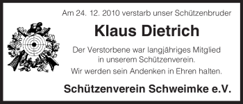 Traueranzeige von Klaus Dietrich von ALLGEMEINE ZEITUNG UELZEN