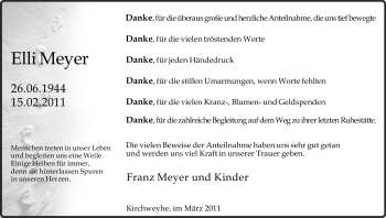 Traueranzeige von Elli Meyer von ALLGEMEINE ZEITUNG UELZEN