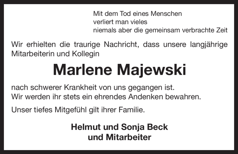  Traueranzeige für Marlene Majewski vom 22.02.2011 aus ALLGEMEINE ZEITUNG UELZEN