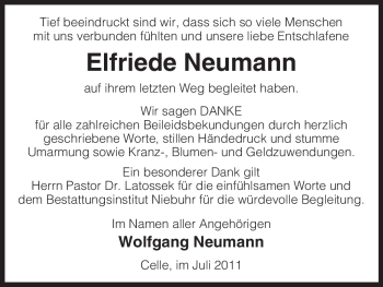 Traueranzeige von Elfriede Neumann von ALLGEMEINE ZEITUNG UELZEN