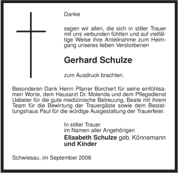 Traueranzeige von Gerhard Schulze von ALLGEMEINE ZEITUNG UELZEN