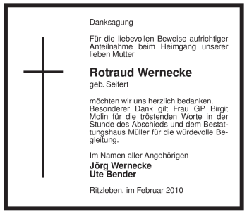 Traueranzeige von Rotraud Wernecke von ALLGEMEINE ZEITUNG UELZEN