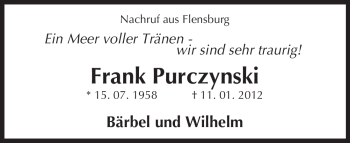 Traueranzeige von Frank Purczynski von ALLGEMEINE ZEITUNG UELZEN