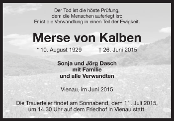 Traueranzeige von Merse von Kalben von Uelzen