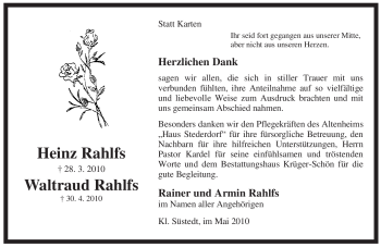 Traueranzeige von Waltraud Rahlfs von ALLGEMEINE ZEITUNG UELZEN