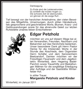 Traueranzeige von Edgar Petzholz von ALLGEMEINE ZEITUNG UELZEN