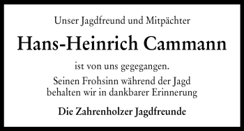 Traueranzeige von Hans-Heinrich Cammann von ALLGEMEINE ZEITUNG UELZEN