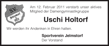 Traueranzeige von Uschi Holtorf von ALLGEMEINE ZEITUNG UELZEN