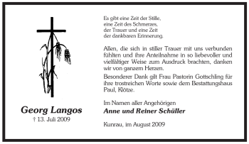 Traueranzeige von Georg Langos von ALLGEMEINE ZEITUNG UELZEN