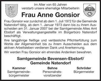 Traueranzeige von Anne Gonsior von ALLGEMEINE ZEITUNG UELZEN