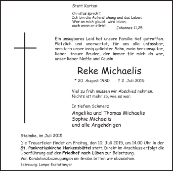 Traueranzeige von Reke Michaelis von Uelzen