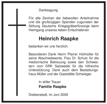 Traueranzeige von Heinrich Raapke von ALLGEMEINE ZEITUNG UELZEN