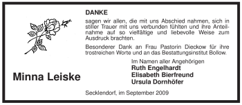 Traueranzeige von Minna Leiske von ALLGEMEINE ZEITUNG UELZEN