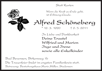 Traueranzeige von Alfred Schöneberg von ALLGEMEINE ZEITUNG UELZEN