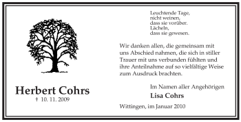 Traueranzeige von Herbert Cohrs von ALLGEMEINE ZEITUNG UELZEN