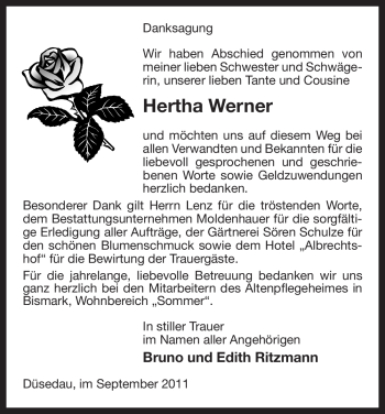 Traueranzeige von Hertha Werner von ALLGEMEINE ZEITUNG UELZEN