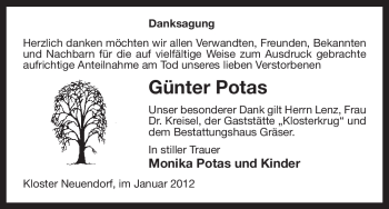 Traueranzeige von Günter Potas von ALLGEMEINE ZEITUNG UELZEN