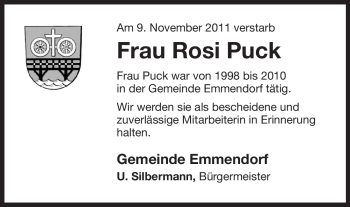 Traueranzeige von Rosi Puck von ALLGEMEINE ZEITUNG UELZEN