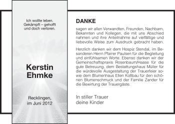 Traueranzeige von Kerstin Ehmke von ALLGEMEINE ZEITUNG UELZEN