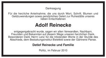 Traueranzeige von Adolf Reinecke von ALLGEMEINE ZEITUNG UELZEN