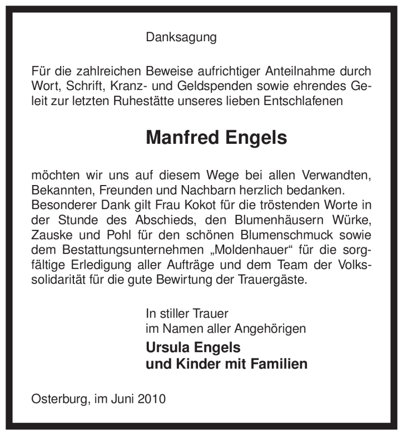  Traueranzeige für Manfred Engels vom 19.06.2010 aus ALLGEMEINE ZEITUNG UELZEN