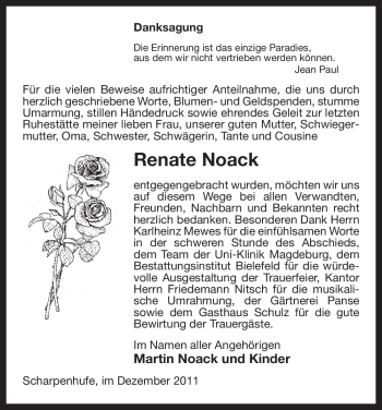 Traueranzeige von Renate Noack von ALLGEMEINE ZEITUNG UELZEN