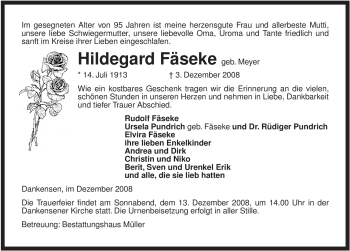 Traueranzeige von Hildegard Fäseke von ALLGEMEINE ZEITUNG UELZEN