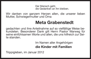 Traueranzeige von Meta Grabenstedt von ALLGEMEINE ZEITUNG UELZEN