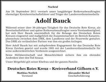 Traueranzeige von Adolf Bauck von ALLGEMEINE ZEITUNG UELZEN