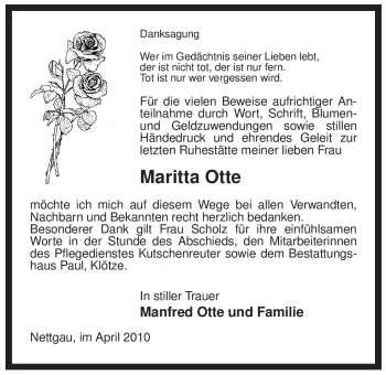 Traueranzeige von Maritta Otte von ALLGEMEINE ZEITUNG UELZEN