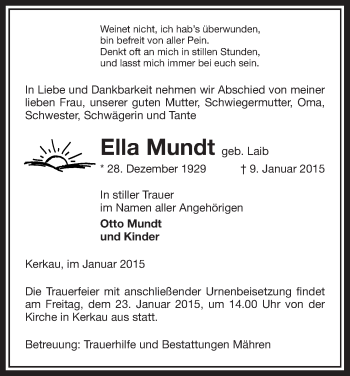 Traueranzeige von Ella Mundt von Uelzen