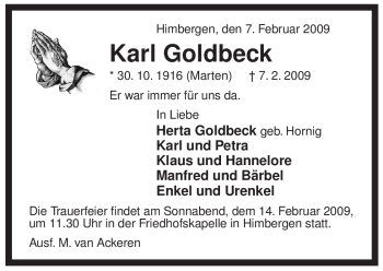 Traueranzeige von Karl Goldbeck von ALLGEMEINE ZEITUNG UELZEN