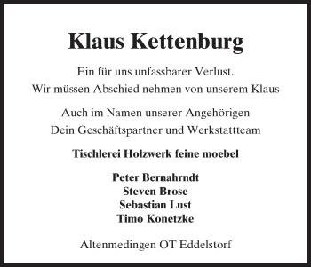 Traueranzeige von Klaus Kettenburg von Uelzen