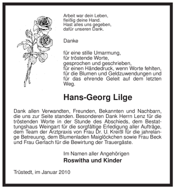 Traueranzeige von Hans-Georg Lilge von ALLGEMEINE ZEITUNG UELZEN