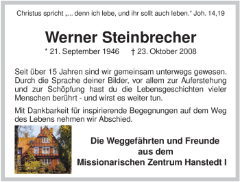 Traueranzeige von Werner Steinbrecher von ALLGEMEINE ZEITUNG UELZEN