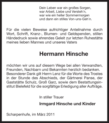 Traueranzeige von Hermann Hinsche von ALLGEMEINE ZEITUNG UELZEN