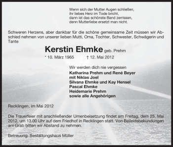 Traueranzeige von Kerstin Ehmke von ALLGEMEINE ZEITUNG UELZEN