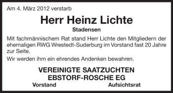 Traueranzeige von Heinz Lichte von ALLGEMEINE ZEITUNG UELZEN