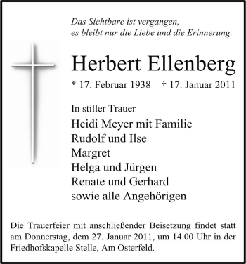 Traueranzeige von Herbert Ellenberg von ALLGEMEINE ZEITUNG UELZEN