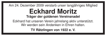 Traueranzeige von Eckhard Moritz von ALLGEMEINE ZEITUNG UELZEN
