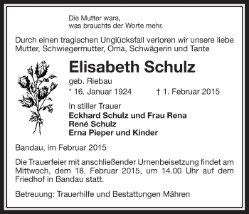 Traueranzeige von Elisabeth Schulz von Uelzen