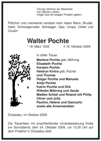 Traueranzeige von Walter Pochte von ALLGEMEINE ZEITUNG UELZEN