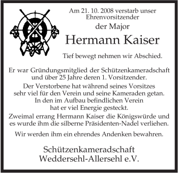 Traueranzeige von Hermann Kaiser von ALLGEMEINE ZEITUNG UELZEN